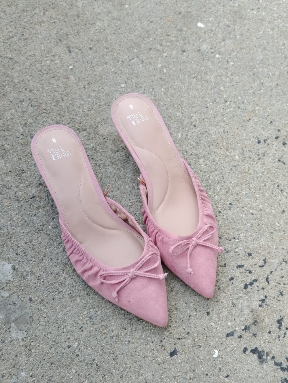 Time and Tru Blush Pink Pointed-Toe Bow Mules